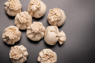 Traditional raw khinkali, georgian cuisune.