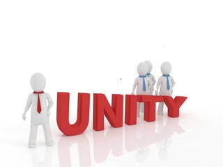 3d illustration unity text with people
