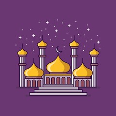 cute cartoon mosque, islamic card. vector illustration for sticker or icon