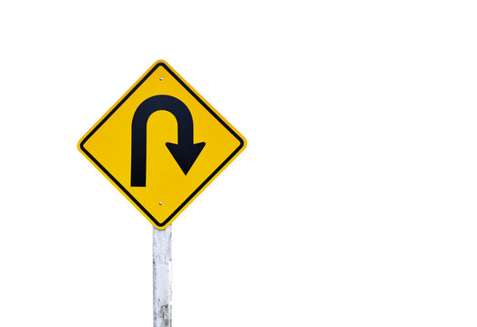 isolated right u turn traffic sign with clipping paths.