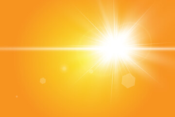 Warm sun on a yellow background. solar rays