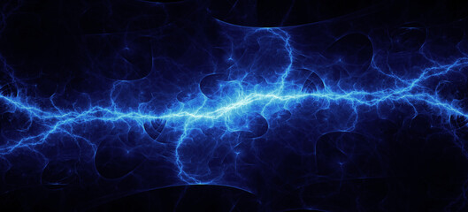 Blue fractal lightning background, electrical abstract - obrazy, fototapety, plakaty
