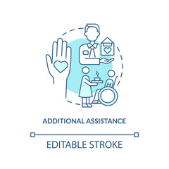 Additional assistance turquoise concept icon. Hospice patient care program abstract idea thin line illustration. Isolated outline drawing. Editable stroke. Arial, Myriad Pro-Bold fonts used