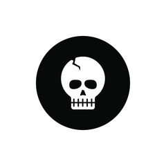 Skull icon circle black background color editable. Halloween icon. Skeleton icon.