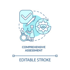 Comprehensive assessment turquoise concept icon. Palliative care stage abstract idea thin line illustration. Isolated outline drawing. Editable stroke. Arial, Myriad Pro-Bold fonts used