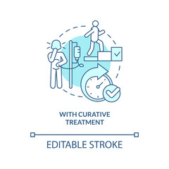 With curative treatment turquoise concept icon. Palliative care characteristic abstract idea thin line illustration. Isolated outline drawing. Editable stroke. Arial, Myriad Pro-Bold fonts used