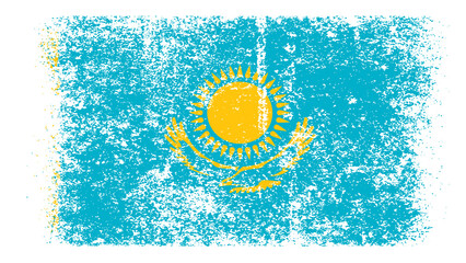 Kazakhstan Flag Distressed Grunge Vintage Retro. Isolated on White Background