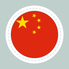 Sticker ball with flag of China. Round sphere, template icon. Chinese national symbol. Glossy realistic ball, 3D abstract vector illustration. Big bubble