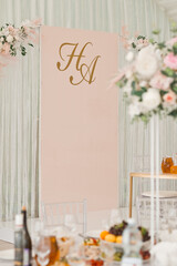 Elements of decoration of a festive hall for a wedding 3784.