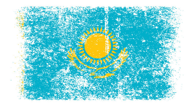 Kazakhstan Flag Distressed Grunge Vintage Retro. Isolated on White Background