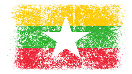 Myanmar Flag Distressed Grunge Vintage Retro. Isolated on White Background