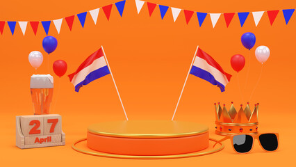 King's Day Celebrate Podium 3d rendering., King's Birthday in the Netherlands. - obrazy, fototapety, plakaty