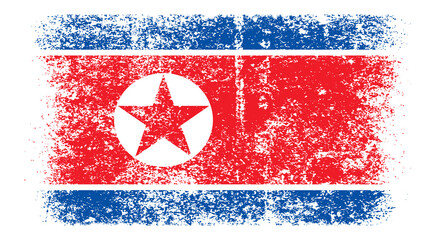 North Korea Flag Distressed Grunge Vintage Retro. Isolated on White Background