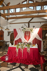 A large cafe hall prepared for the celebration of the wedding 3920.
