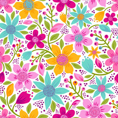 Floral seamless pattern. Vector illustration with beautiful flowers. Great for wedding invitations, birthday and mother's day cards, surface design, wrapping paper and fabric. - 487602783