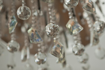 A chandelier made of crystal elements in close-up 4017.