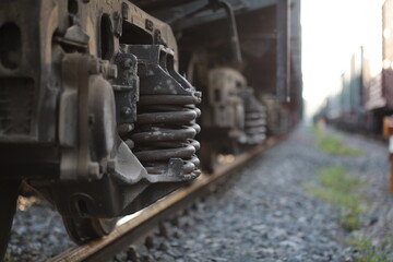 Fototapeta na wymiar Close-up of a train's wheels