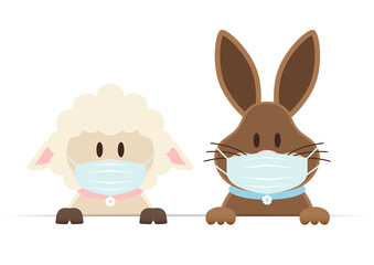 Obraz premium Schaf & Osterhase Maske Banner Horizontal