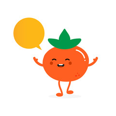 Cute and happy cartoon style orange persimmon character with blank speech bubble.