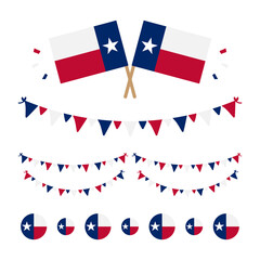 Fototapeta premium Set, collection of flags, garlands, design elements with Texas state flags. Lone Star Flag designs for Texas Independence Day.