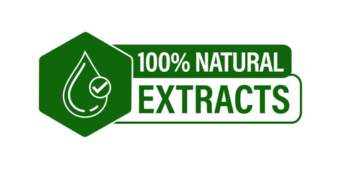 100% natural extracts vector icon, green in color. 