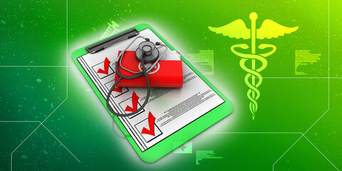 3d illustration hospital folder and stethoscope
 