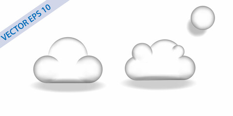 White 3d clouds set isolated on a transparent background.
