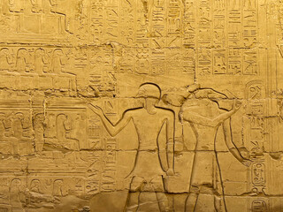 Egyptian hieroglyphs on the wall of Karnak Temple in Luxor