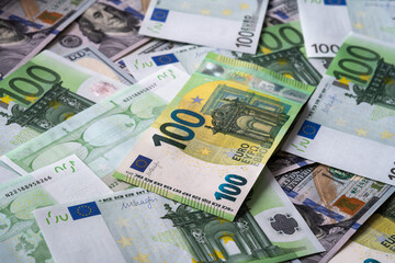 Macro photo EU banknotes background