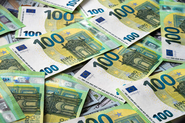 Macro photo EU banknotes background