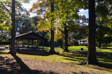 Devries Park in Sleepy Hollow New York with Trees and Picnic Tables