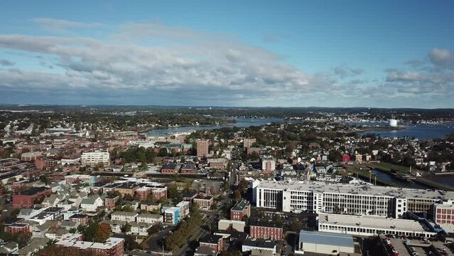 Aerial of houses above Salem, Massachusetts