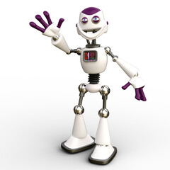 3D-illustration of a cute and funny excited cartoon robot . isolated rendering object