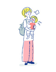 ママと女の子　困った表情　困った表情　全身