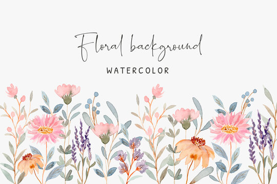 Wild Flower Garden Background With Watercolor