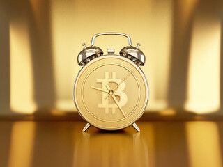 Gold coin alarm clock.Time is valuable.Business concept.3d rendering