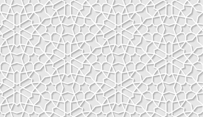 Arabic seamless pattern with classic islamic culture ornament. White background with shadow.