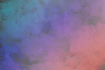 
背景イラスト）緑、青、紫、ピンクのグラデーションの雲　抽象的　幻想的　ダーク　カラフル