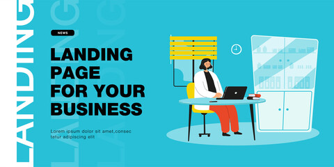 Lady doctor sitting at desk in medical office. Physician in examination room, clinic or hospital interior flat vector illustration. Healthcare, health, medicine concept for banner or landing web page