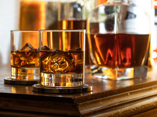 Glass of whisky on the rocks