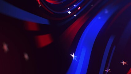 USA colors, white stars, red and blue stripes wavy abstract motion design background. Independence Day Patriotic Backdrop. For news, President day and election concept. Seamless looping.