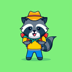 Adorable raccoon camping logo design