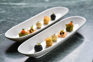 Set of fine dining appetizers