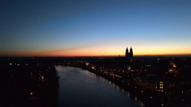 Magdeburg Cathedral Elbe Sunset aerial view
