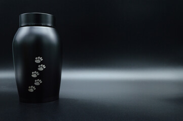 Funeral urn for pets, after the cremation.