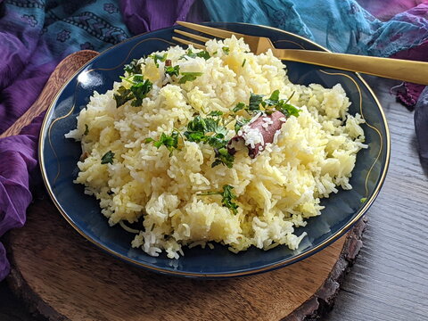 A bowl of fragrant Zafrani Pulao