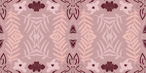 Hand drawn floral ethnic pattern. Seamless abstract batik print.