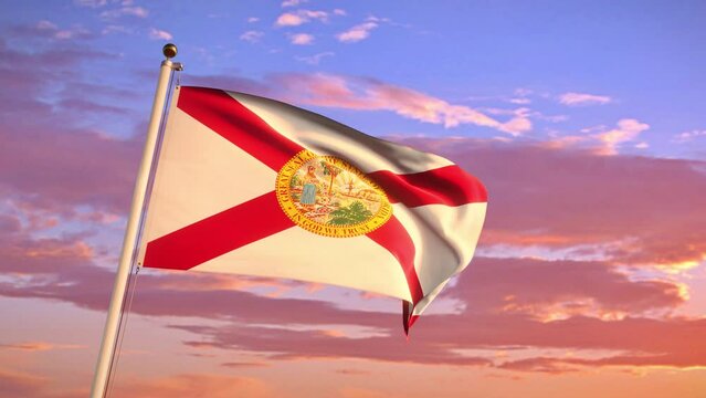 Florida flag blows in slow motion. 4k animation render.