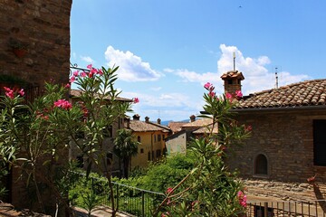 Italy, Umbria: Foreshortening of small Village of Montone.