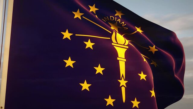 Indiana flag blowing in slow motion wind. 4k 3d render.